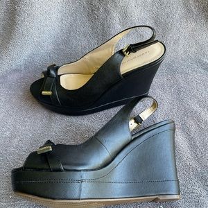 9.5 size Black Tommy Hilfiger peep toe wedges